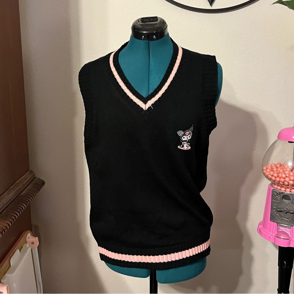 Sanrio Black and Pink Embroidered Kuromi Sweater Vest